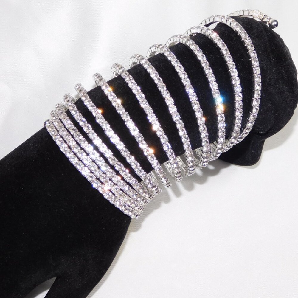 12 SPIRAL Silver Rhinestone Crystal bangle Bridal Upper Arm Bracelet cuff